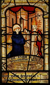 Window 5 depicting St Neot is blessed by the pope