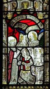 Window 6 depicting St. George: the Virgin Mary arms him by English School