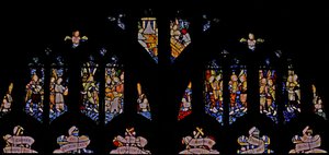 Window depicting angels with musical instruments by English School
