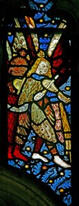 Window depicting musician angels with rebecs by English School
