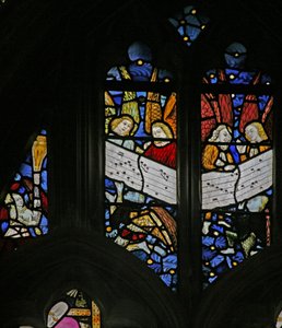 Window depicting the angelic choir singing; angel censing by English School