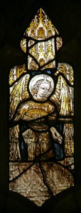 Window depicting an angel - musician by English School
