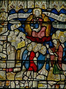 Window w25 depicting the Te Deum: the clergy