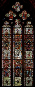 Window w39 depicting the martyrdoms of St Laurence, St Denys and St Eleutherius by English School