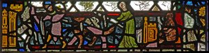 Window w40 depicting a border panel with a fox chase by English School