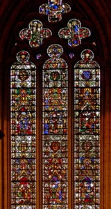 Window w42 depicting Peter de Dene window with scenes from the Life of St Catherine