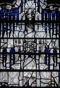 Window depicting a canopy with figures by English School