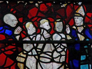 Window depicting a scene from a legend of St Nicholas: the miracle of 3 boys in the tub