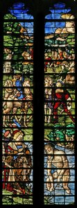 Window w7 depicting Naaman washed in the Jordan (detail)