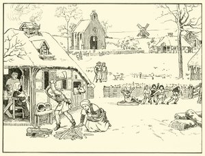 Winter Scene in a Village. 14th Century
