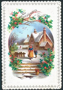Woman and Boy Walking in the Snow by English School