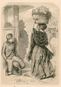 Woman carrying a basket in Covent Garden Market, London