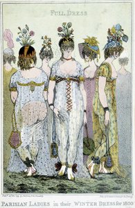 Wonderful: Parisian women in their winter dresses for 1800, English cartoon by English School