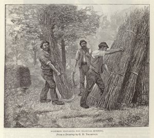 Woodmen Preparing for Charcoal Burning by English School