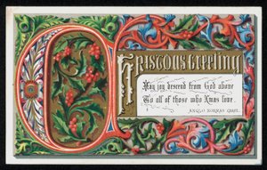 Words from an Anglo-Norman Carol, Christmas Greetings Card by English School