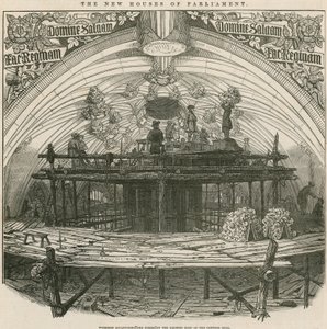Workmen Sculpturing the Bosses on the Groined Roof of the Central Hall