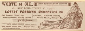 Worth et Cie, 134 New Bond Street, London, advertisement