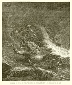 Wreck of One of the Vessels of the Armada Off the Irish Coast by English School