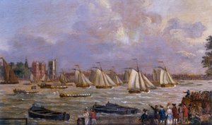 Yachts of the Cumberland Fleet racing off Lambeth Palace, 1775