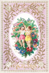 Young Girl and Boy with flowers and ribbons by English School