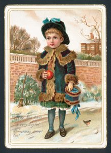 Young Girl holding fur muff and apple by English School