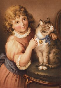 Young girl with a cat by English School