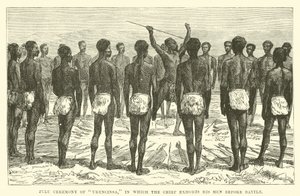 Zulu Ceremony of Ukuncinsa, in Which the Chief Exhorts His Men Before Battle by English School