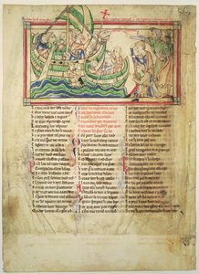 Thomas a Becket Landing at Sandwich and Blessing the Water, from the Becket Leaves, c.1220-40