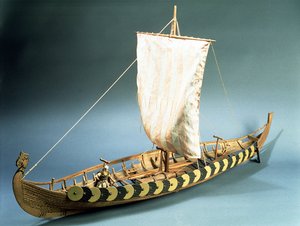 Rigged model of a Viking ship found at Gokstad, Norway in 1880