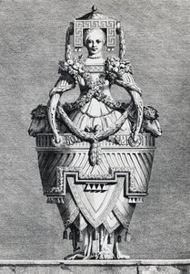 Anthropomorphic vase, Greek bride, engraving from Mascarade la Grecque, Suite des Vases and Cheminees, Parma by Ennemond Alexandre (after) Petitot