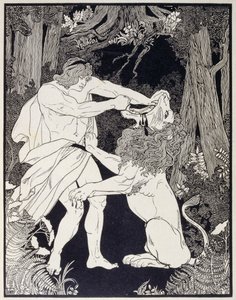 Drawing of Samson fighting a lion (engraving) by Ephraim Moses Lilien