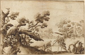 Death and the Woodman in a Coastal Landscape with Ruins by Ercole Bazicaluva