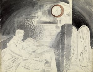 The cabin of the senior officers of a submarine. Pencil series by Eric Ravilious, embarked on a submarine during the Second World War