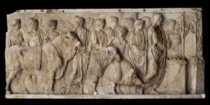 Roman architectural relief showing an animal sacrifice by Erich Lessing
