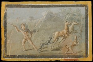 Scene of a hunt, Herculaneum, house of the Deer, Around 60-80 CE, Wall painting by Erich Lessing