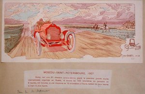 Arthur Duray in his Lorraine-Dietrich winning the Moscow-St.Petersburg rally in 1907, c.1910