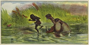 Ashanti Man Being Menaced by a Hippopotamus