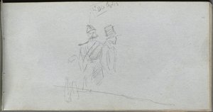 Sketchbook, page 38: Study of a Solider and Figure in Top Hat by Ernest Meissonier