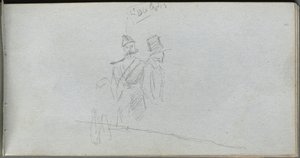 Sketchbook, page 38: Study of a Soldier and Figure in Top Hat by Jean Louis Ernest Meissonier