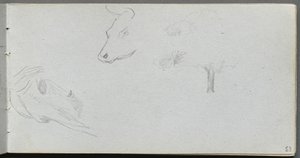 Sketchbook, page 53: Animal Studies and Tree Study by Ernest Meissonier
