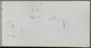 Sketchbook, Page 53: Animal Studies and Tree Study by Jean Louis Ernest Meissonier