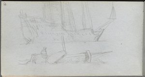 Sketchbook, Page 85: Study of a Ship and Buoy