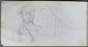 Sketchbook, page 99: Study of Figure, Building by Ernest Meissonier