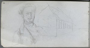 Sketchbook, Page 99: Study of Figure, Building by Jean Louis Ernest Meissonier