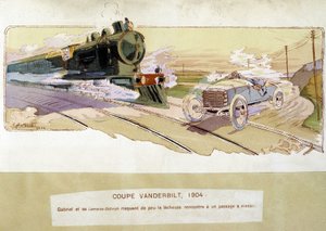Racing: the Vanderbilt Cup in 1904 - drawing by Ernest Montaut (1878-1909)