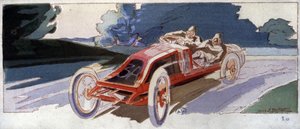 Szisz on Renault car, winner of the ACF Grand Prix, c. 1910 by Ernest Montaut