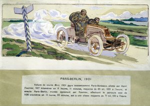 The Paris - Berlin race in 1901, drawing by Ernest Montaut (1878-1909)