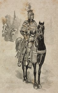 Duke of Aosta Emanuele Filiberto of Savoy in costume of Umberto Biancamano at Villa Borghese tournament for silver wedding of Umberto I and Margherita of Savoy, Rome, Italy by Ernesto Mancastroppa