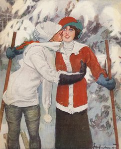 Couple Skiing in Winter by Ernst (after) Heilemann