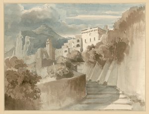 Motif from Subiaco. Group of Houses and Stairs, a Mountain in the Background by Ernst Fries